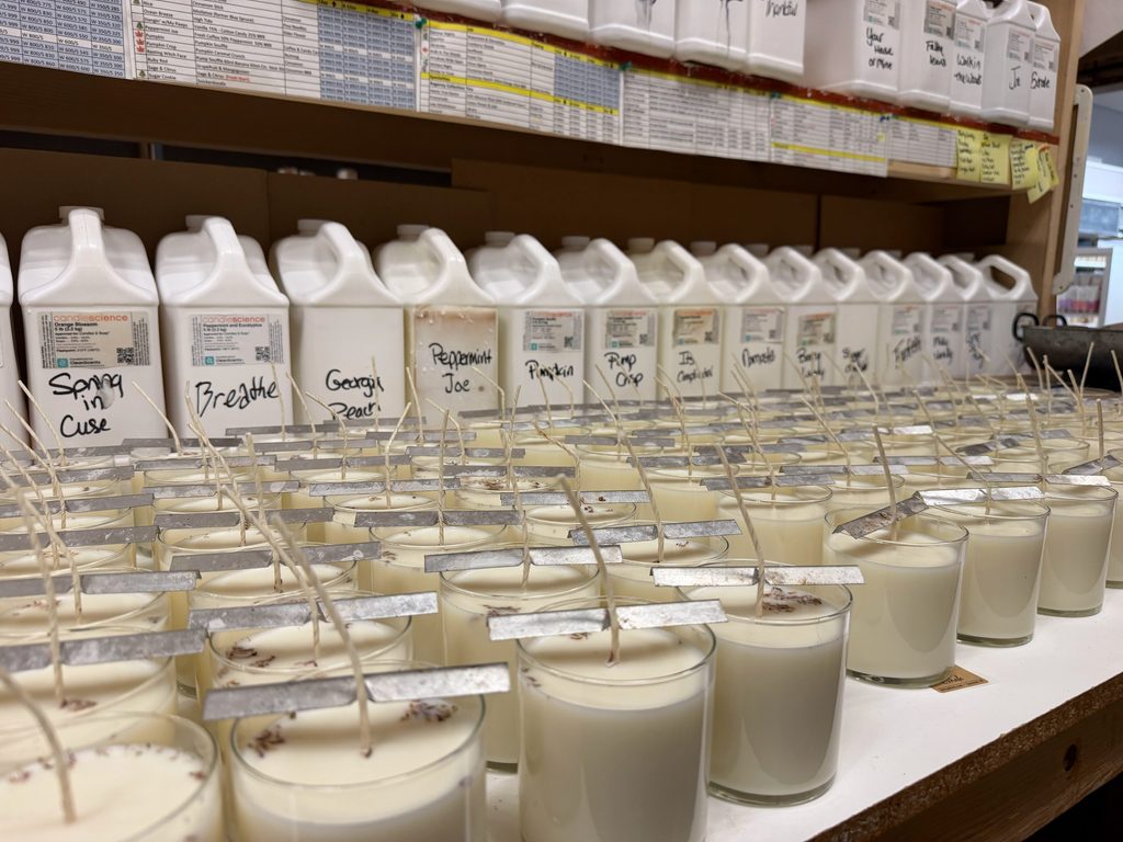 "I am Jane Doe" candles in the Witty WIcks workroom